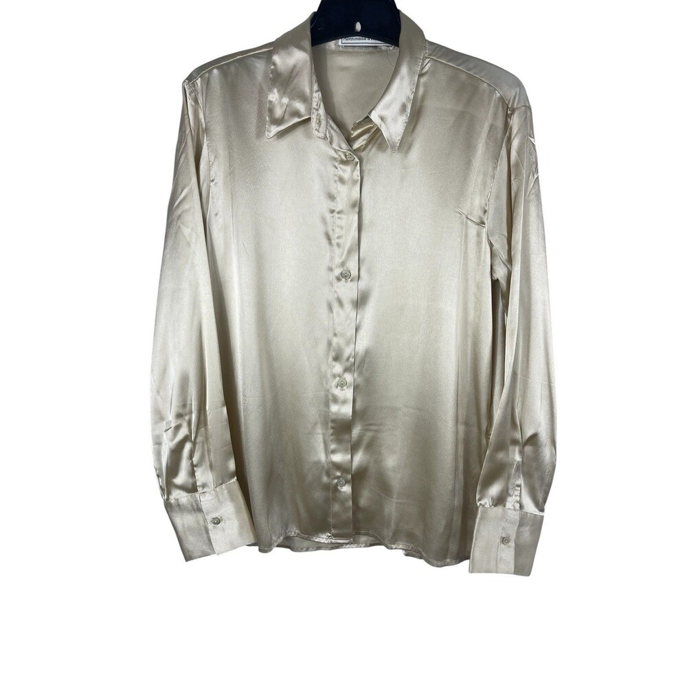 Abercrombie & Fitch Women’s Satin Button Up Top M Champagne Ivory Office NWT